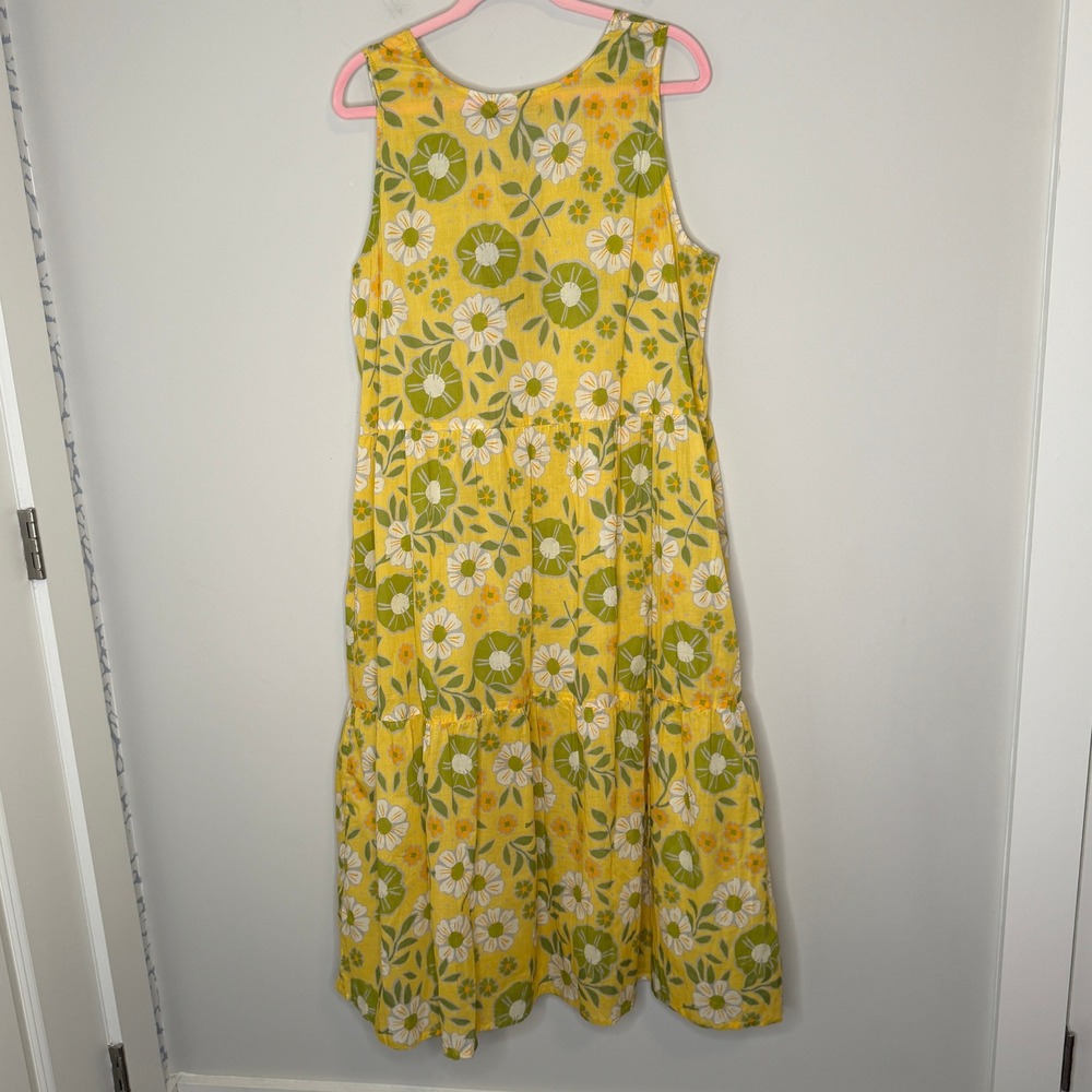 Gudrun Sjoden Yellow Floral Organic Cotton Tiered Midi Dress XL New 33-725-21 - Picture 2 of 11